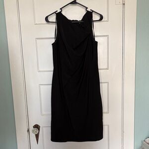 Ann Taylor Black Sleeveless Drape-Front Wool Blend Midi Dress Size 10